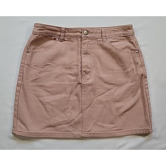 FOREVER 21 Denim Mini Skirt Women's Size Medium Light Pink Flat Front 5-Pocket - Picture 1 of 10